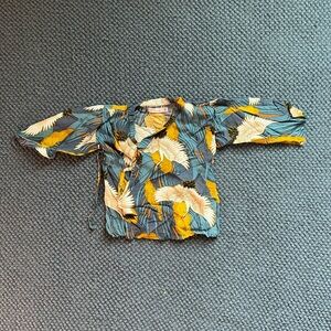 NWOT - Lucky Wang NYC Crane Print Kimono - Blue and Gold